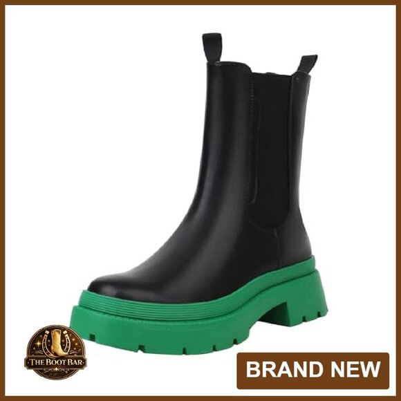 Women's Chelsea Ankle Boots Platform Chunky Pull On Booties Mid-Calf - Picture 2 of 8